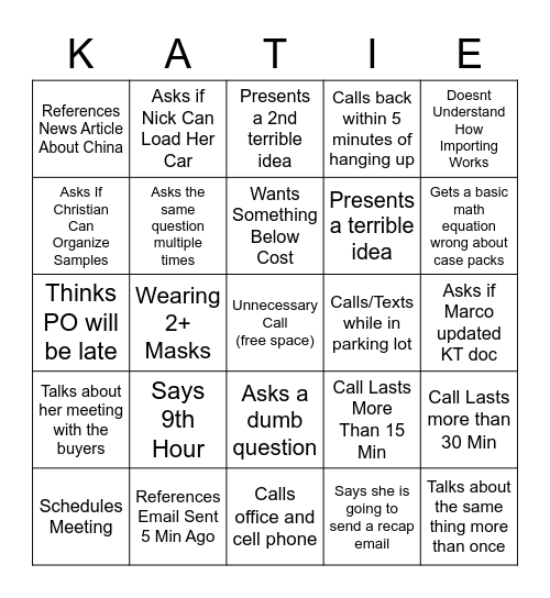 Katie Reeder Daily Bingo Card