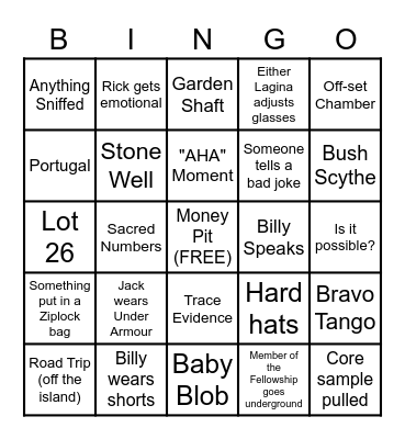 Curse of Oak Island Bingo Card