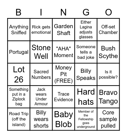 Curse of Oak Island Bingo Card