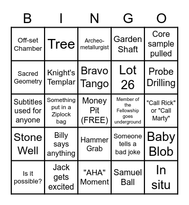 Curse of Oak Island Bingo Card