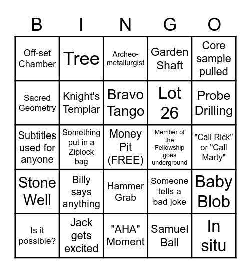 Curse of Oak Island Bingo Card