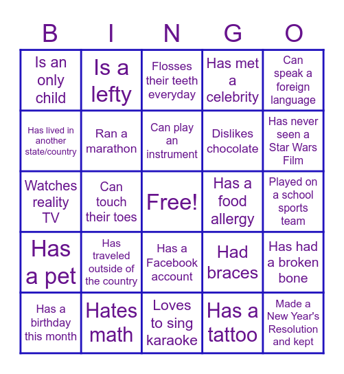 Icebreaker Bingo (Find Someone Who...) Bingo Card