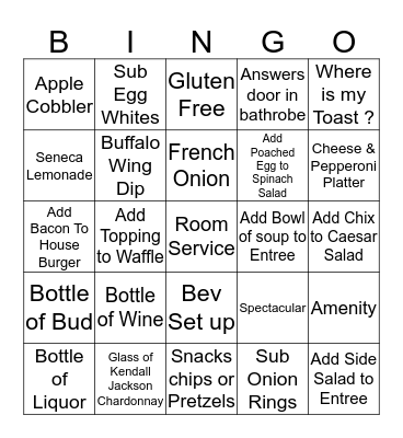 Room Service Bingo Card