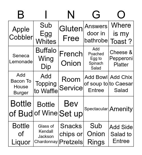 Room Service Bingo Card
