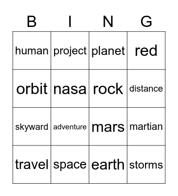 MARS AND MARTIANS Bingo Card