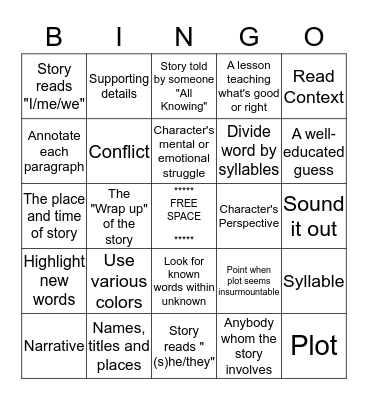 Story Element & Summary Bingo Card
