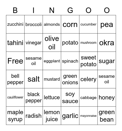 Salad Ingredientsce Bingo Card