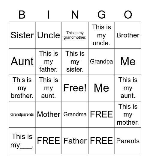 This is my sister. Bingo Card