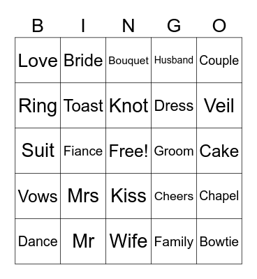 Bridal Bingo Card