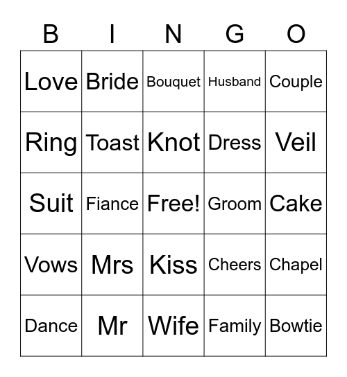 Bridal Bingo Card