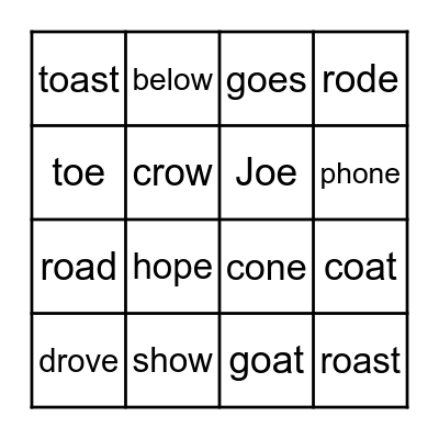 ow    oa     o_e    oe Bingo Card