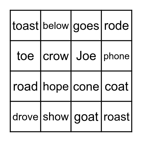 ow    oa     o_e    oe Bingo Card