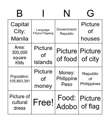 Philippines Bingo! Bingo Card