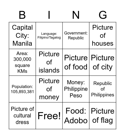 Philippines Bingo! Bingo Card