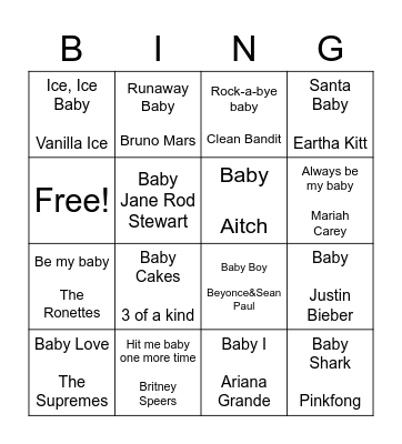 Ellie's Baby Shower Bingo Card