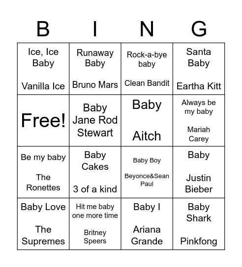 Ellie's Baby Shower Bingo Card