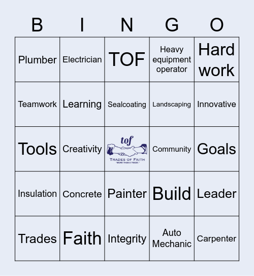 Trades of Faith Inc. Bingo Card