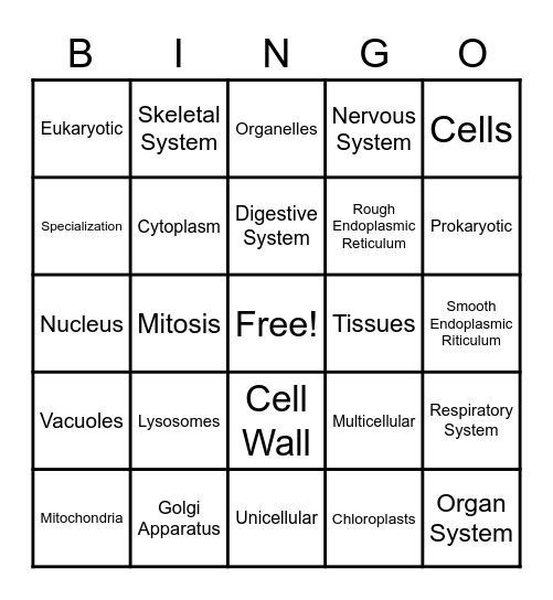 Cells Cells Cells! Bingo Card