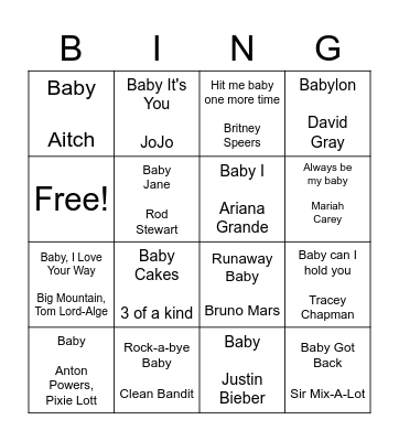 Ellie's Baby Bingo Card