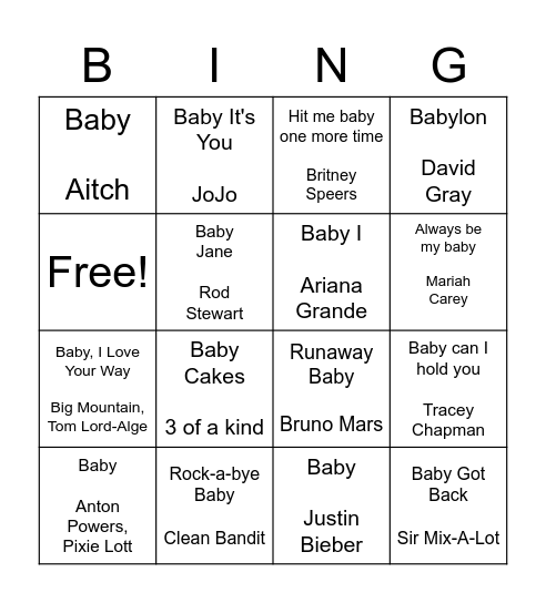 Ellie's Baby Bingo Card