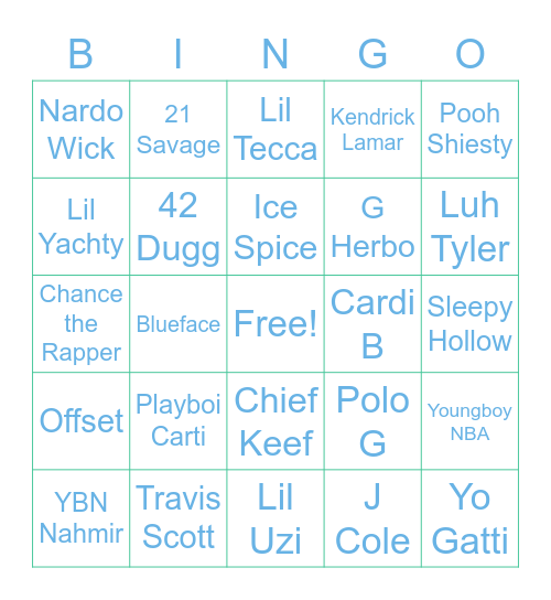 RAP Bingo Card