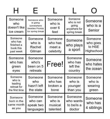 Get to Know You Bingo Card
