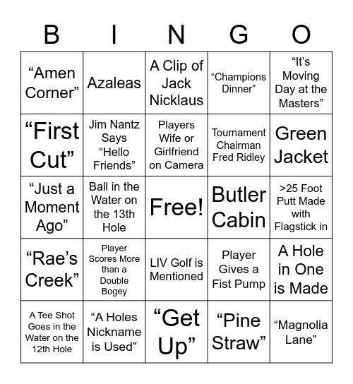 2024 Masters Bingo Card