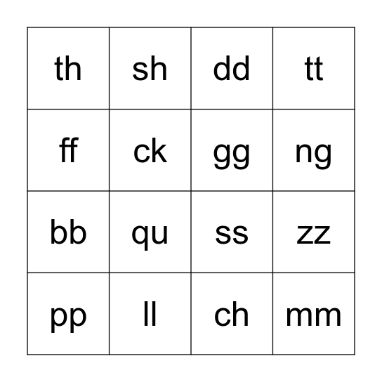 Double Letter Bingo Card