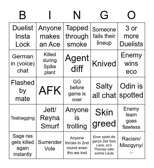 Schamlorant Bongo Bingo Card