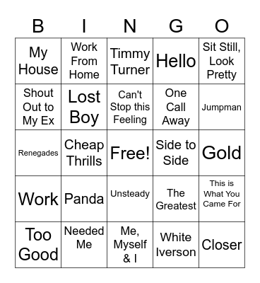 2016 Chart Toppers Bingo Card