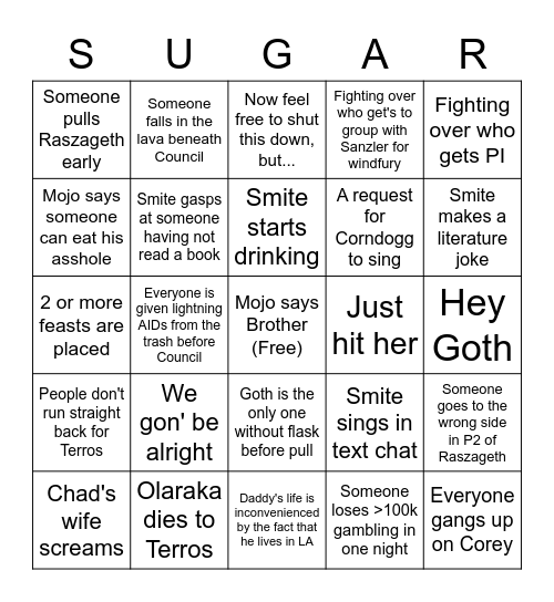 Primarchs Raid Night Bingo Card