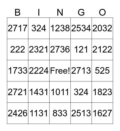 Package Bingo! Bingo Card