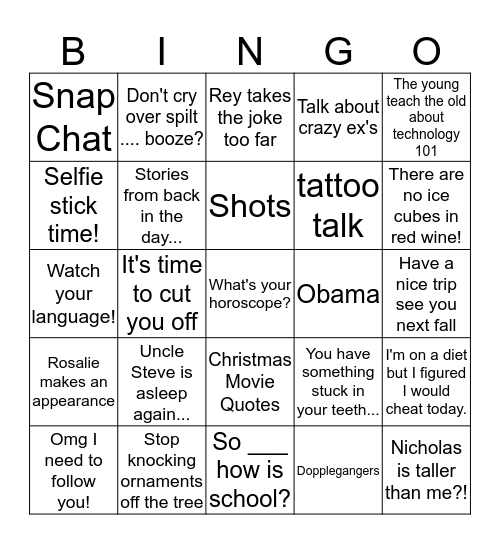 Don't Get Your Tinsel in a Tangle  Bingo Card