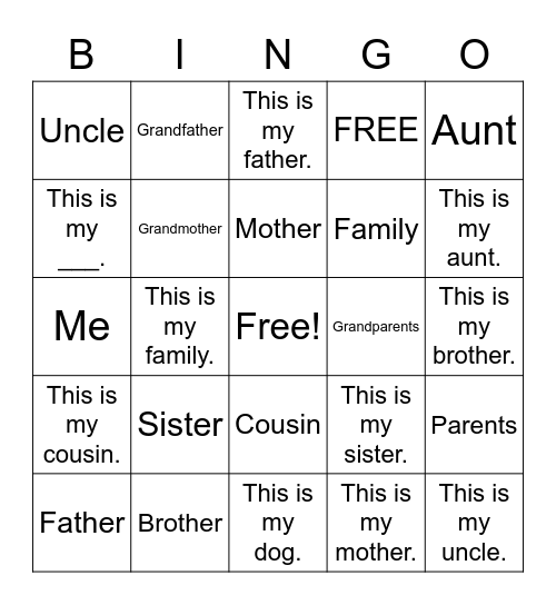 This is My Sister Bingo Card