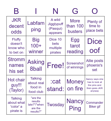 Food Club 2 Bingo Card