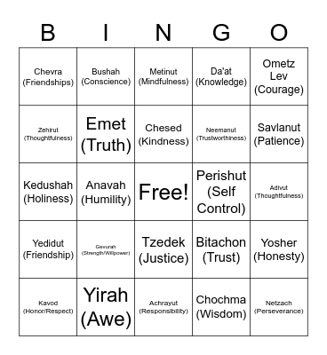 Middot Bingo Card