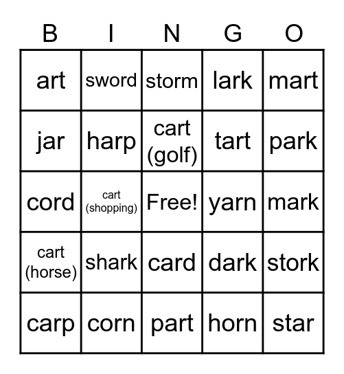 -ar/-or words Bingo Card