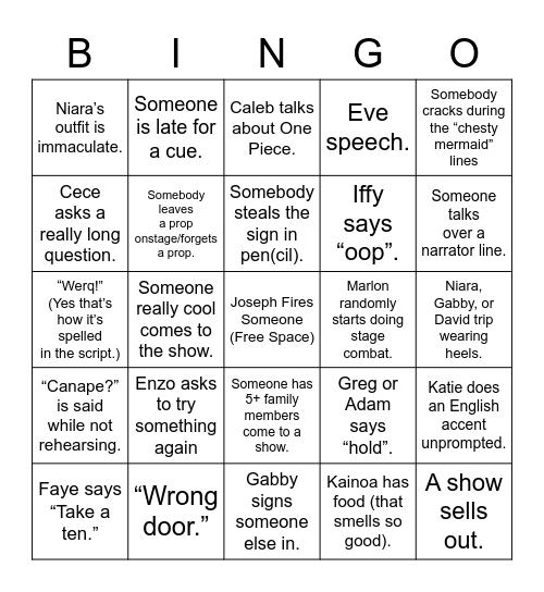 TGU Bingo Card