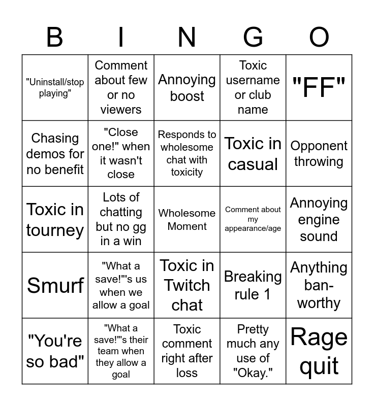 Toxic Bingo Card