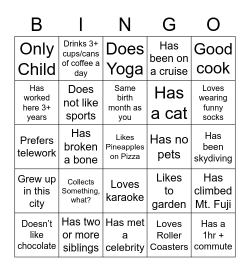 Get To Know You Bingo Card