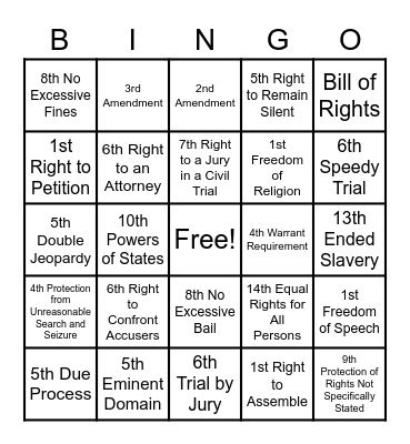 Bill of Rights Bingo Card