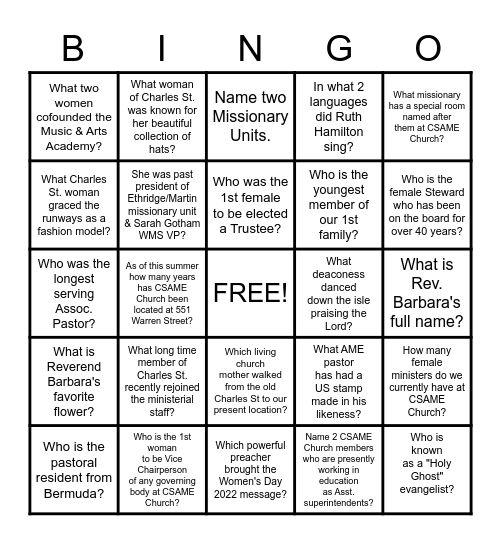 Charles St. Women's Day Bingo Card