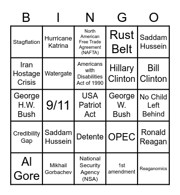 Nixon to Obama Bingo Card