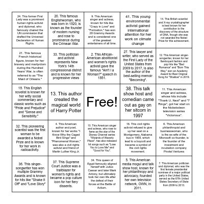 Famous Women Bingo Card