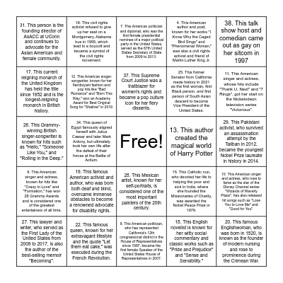Famous Women Bingo Card