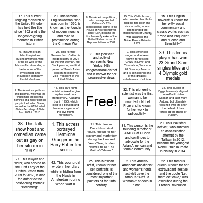 Famous Women Bingo Card