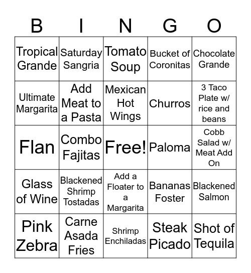 CAFE SABOR Bingo Card