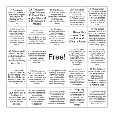 Famous Women Bingo Card
