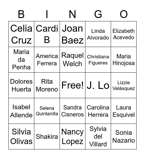 Celebrating Latinas Bingo Card
