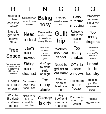 Family Visit Bingo Card